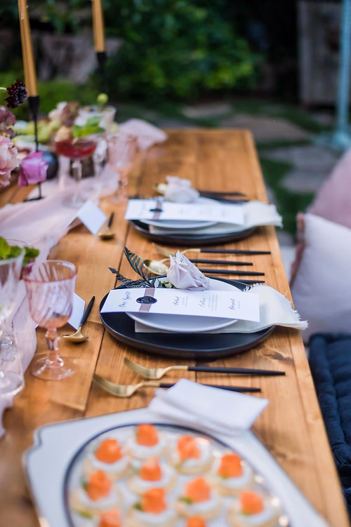 Black, gold and blush wedding tablescape