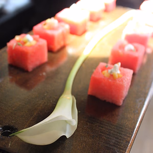 Watermelon Cubes Passed on Wood Tray