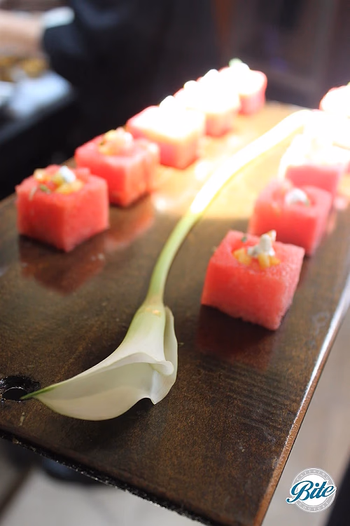 Watermelon Cubes Passed on Wood Tray