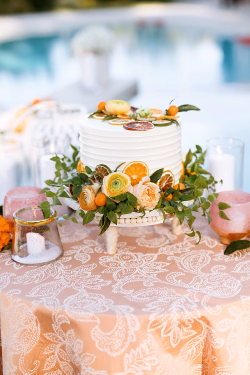 Simply perfect citrus and floral garnished custom wedding cake