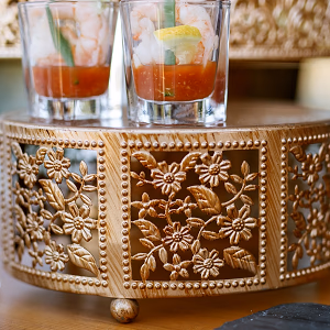 Individually portioned bloody mary shrimp cocktail shooters