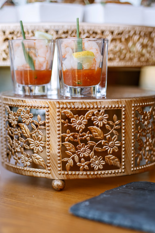 Individually portioned bloody mary shrimp cocktail shooters