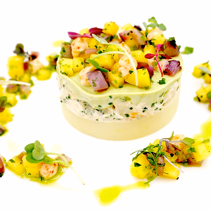 Crab terrine with mango salsa