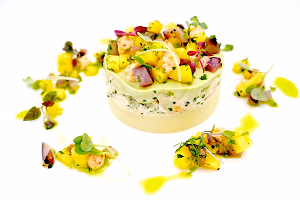 Crab terrine with mango salsa