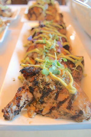 Tequila-lime grilled Jidori chicken with avocado crema and micro cilantro