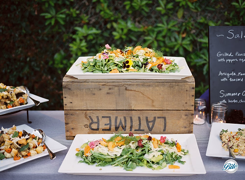 Market salad display on wedding buffet 