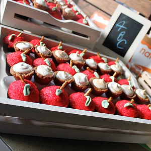 Dessert display with cupcakes and mini pies