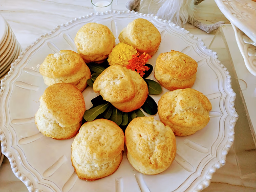 Scones on white plate