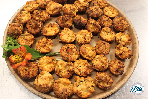 Savory Bread Pudding Bites from A La Carte Platters Menu