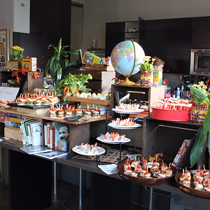 Back to school inspired custom food display with classroom decor