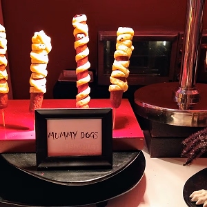 Spooky mummy dogs display