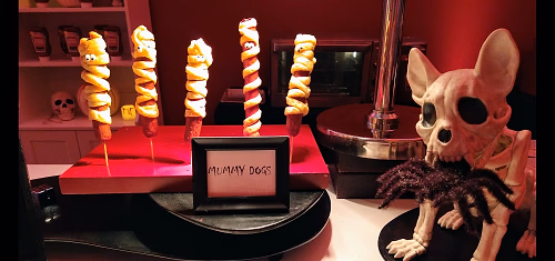 Spooky mummy dogs display
