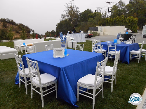 Elegant dinner party with cobalt blue and white decor 