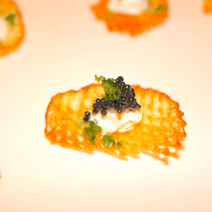 Potato gaufrette with caviar