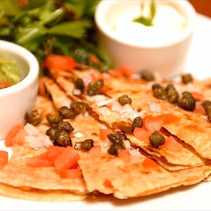 Smoked salmon quesadilla with capers