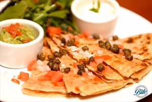 Smoked salmon quesadilla with capers