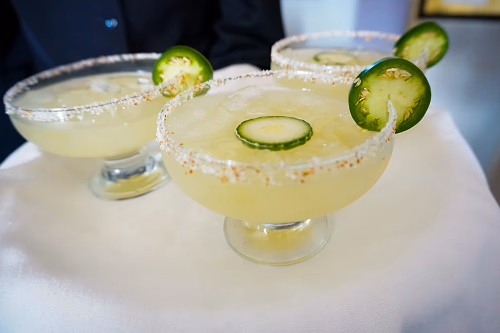 Margarita Cocktails with jalapeño slices