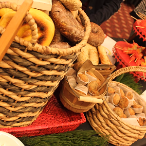 Buffet Display of Bagels and Muffins