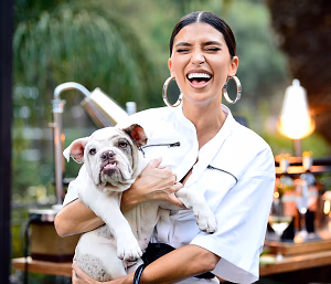 Guest Having Fun with Cute Bulldog