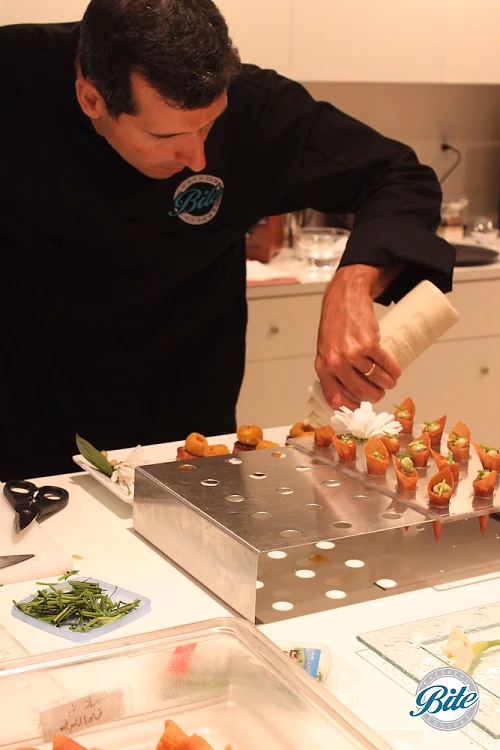 Chef plating ahi cornets