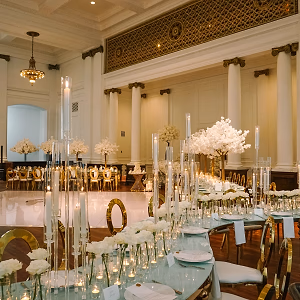 White and Gold Wedding Reception Setup