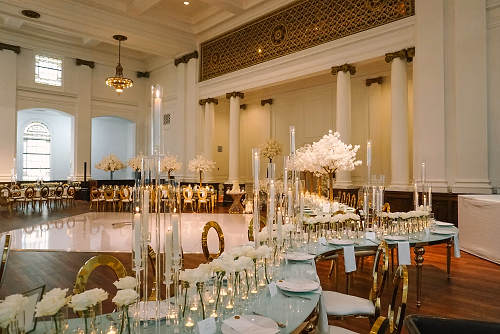 White and Gold Wedding Reception Setup