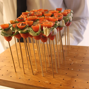 Caprese Skewers - Vertical presentation on Wood