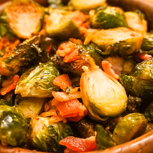 Seared Brussel Sprouts w/ Bacon and Parm