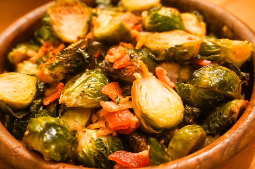 Seared Brussel Sprouts w/ Bacon and Parm