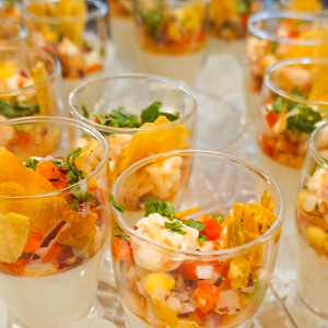 Ceviche in Shot Glass with Plantain Chips