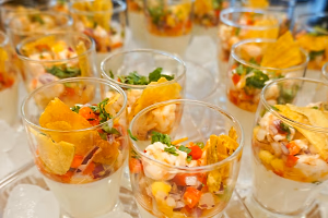 Ceviche in Shot Glass with Plantain Chips