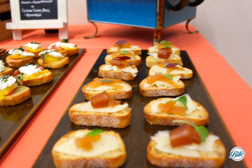 Spanish Manchego with Quince Paste Crostini for Funeral Menu at Torrance Cultural Arts Center
