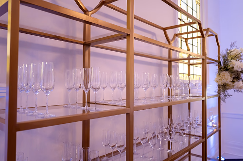Champagne Glasses Set Out on Display