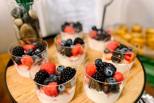 Berry Crunchy Granola Parfait on Wood Tray
