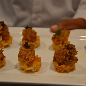 Tray Passed Mini Chicken and Waffle Bites