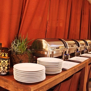 Buffet setup for UCLA alumni Dinner with 12 Strangers