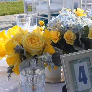 Backyard Wedding Centerpieces and Table Numbers