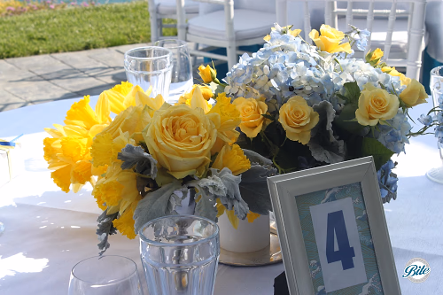 Backyard Wedding Centerpieces and Table Numbers