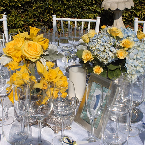 Table centerpiece for backyard wedding
