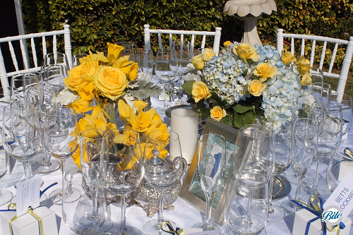 Table centerpiece for backyard wedding