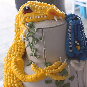 Closeup of Dragons on Wedding Cake