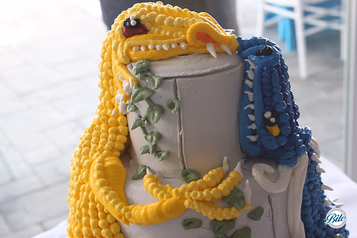 Closeup of Dragons on Wedding Cake